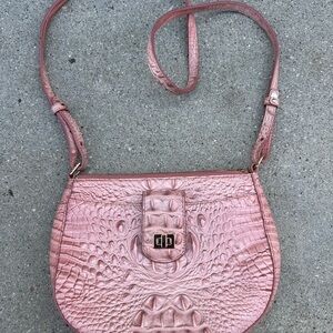 Brahmin Vanessa Crocodile-Embossed Leather Shoulder/Crossbody Bag in Pink